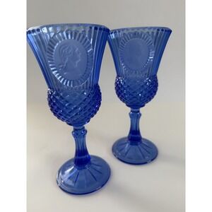 Avon Fostoria George Washington Blue Cobalt Glasses 8.25" Vintage (2)